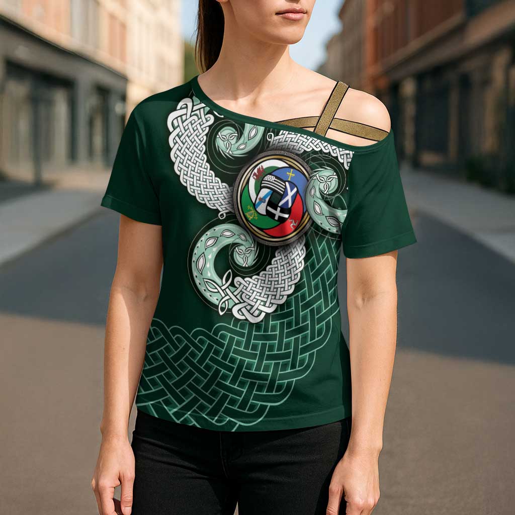 Six Celtic Countries Heritage Cross Shoulder Shirt Green Celtic Knot Triskelion - Wonder Print Shop