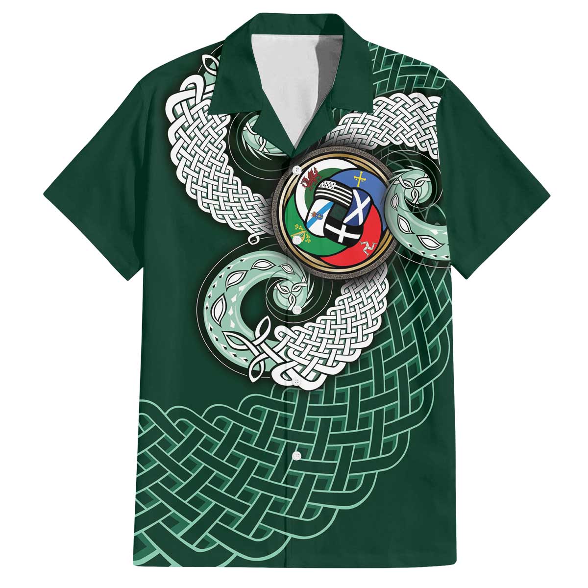Six Celtic Countries Heritage Family Matching Off The Shoulder Long Sleeve Dress and Hawaiian Shirt Green Celtic Knot Triskelion - Wonder Print Shop