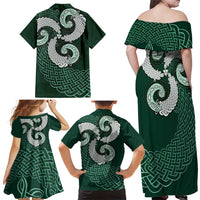 Six Celtic Countries Heritage Family Matching Off Shoulder Maxi Dress and Hawaiian Shirt Green Celtic Knot Triskelion - Wonder Print Shop
