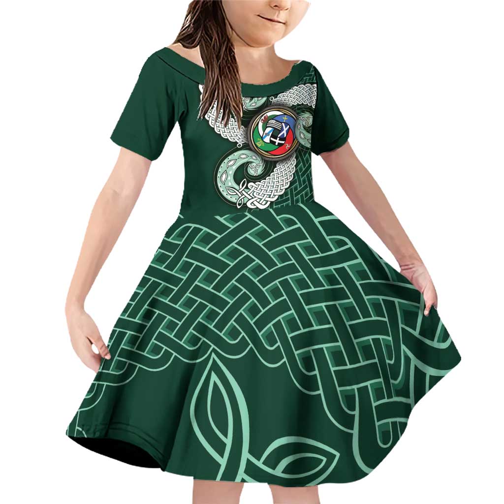 Six Celtic Countries Heritage Family Matching Off Shoulder Short Dress and Hawaiian Shirt Green Celtic Knot Triskelion - Wonder Print Shop