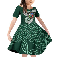 Six Celtic Countries Heritage Family Matching Off Shoulder Short Dress and Hawaiian Shirt Green Celtic Knot Triskelion - Wonder Print Shop
