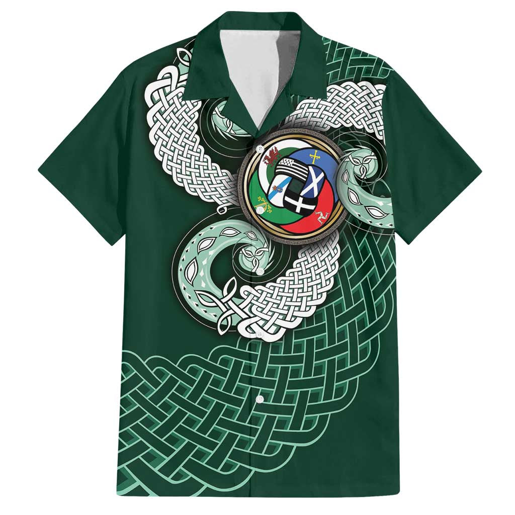 Six Celtic Countries Heritage Family Matching Off Shoulder Short Dress and Hawaiian Shirt Green Celtic Knot Triskelion - Wonder Print Shop