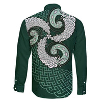 Six Celtic Countries Heritage Family Matching Off Shoulder Short Dress and Hawaiian Shirt Green Celtic Knot Triskelion - Wonder Print Shop