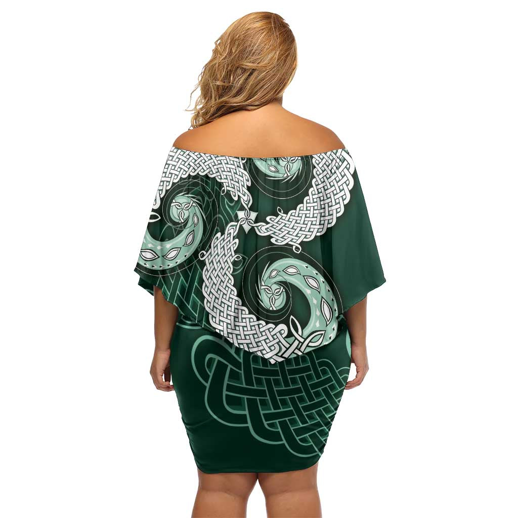 Six Celtic Countries Heritage Family Matching Off Shoulder Short Dress and Hawaiian Shirt Green Celtic Knot Triskelion - Wonder Print Shop