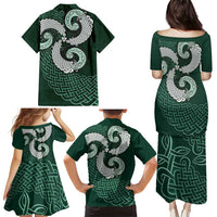 Six Celtic Countries Heritage Family Matching Puletasi and Hawaiian Shirt Green Celtic Knot Triskelion - Wonder Print Shop