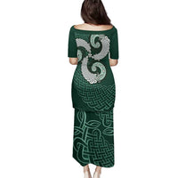 Six Celtic Countries Heritage Family Matching Puletasi and Hawaiian Shirt Green Celtic Knot Triskelion - Wonder Print Shop