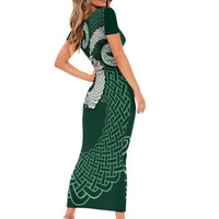 Six Celtic Countries Heritage Family Matching Short Sleeve Bodycon Dress and Hawaiian Shirt Green Celtic Knot Triskelion - Wonder Print Shop