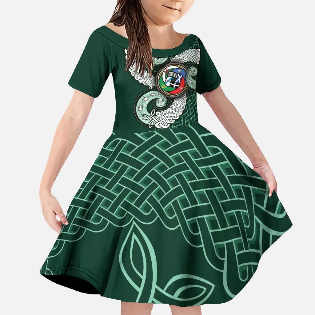 Six Celtic Countries Heritage Family Matching Summer Maxi Dress and Hawaiian Shirt Green Celtic Knot Triskelion - Wonder Print Shop