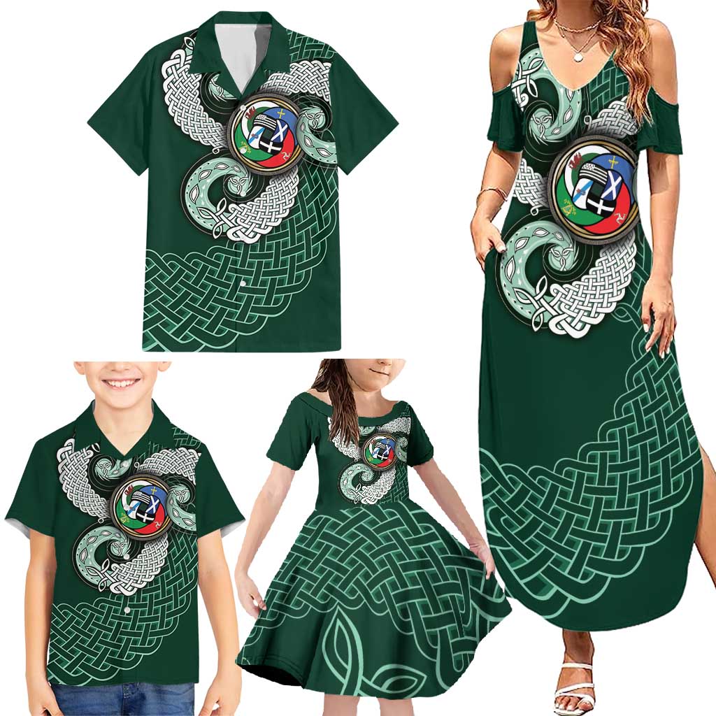 Six Celtic Countries Heritage Family Matching Summer Maxi Dress and Hawaiian Shirt Green Celtic Knot Triskelion - Wonder Print Shop