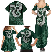 Six Celtic Countries Heritage Family Matching Summer Maxi Dress and Hawaiian Shirt Green Celtic Knot Triskelion - Wonder Print Shop