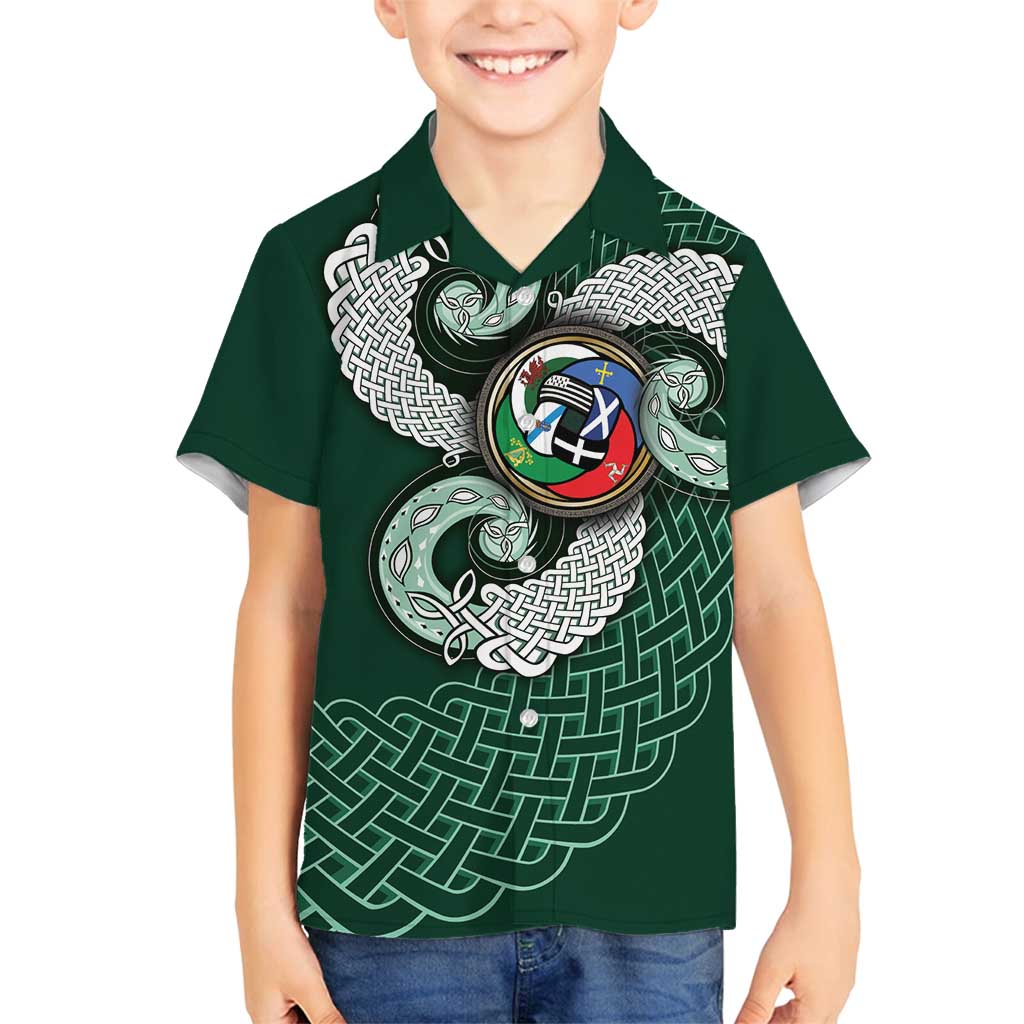 Six Celtic Countries Heritage Family Matching Summer Maxi Dress and Hawaiian Shirt Green Celtic Knot Triskelion - Wonder Print Shop