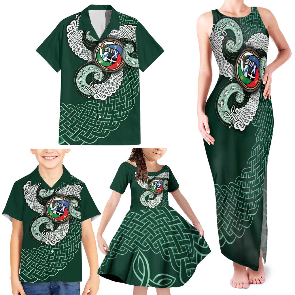 Six Celtic Countries Heritage Family Matching Tank Maxi Dress and Hawaiian Shirt Green Celtic Knot Triskelion - Wonder Print Shop