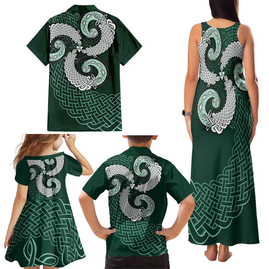 Six Celtic Countries Heritage Family Matching Tank Maxi Dress and Hawaiian Shirt Green Celtic Knot Triskelion - Wonder Print Shop