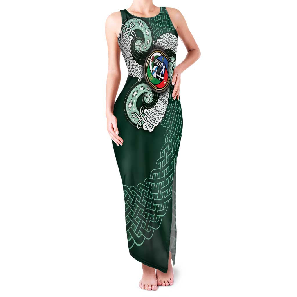 Six Celtic Countries Heritage Family Matching Tank Maxi Dress and Hawaiian Shirt Green Celtic Knot Triskelion - Wonder Print Shop