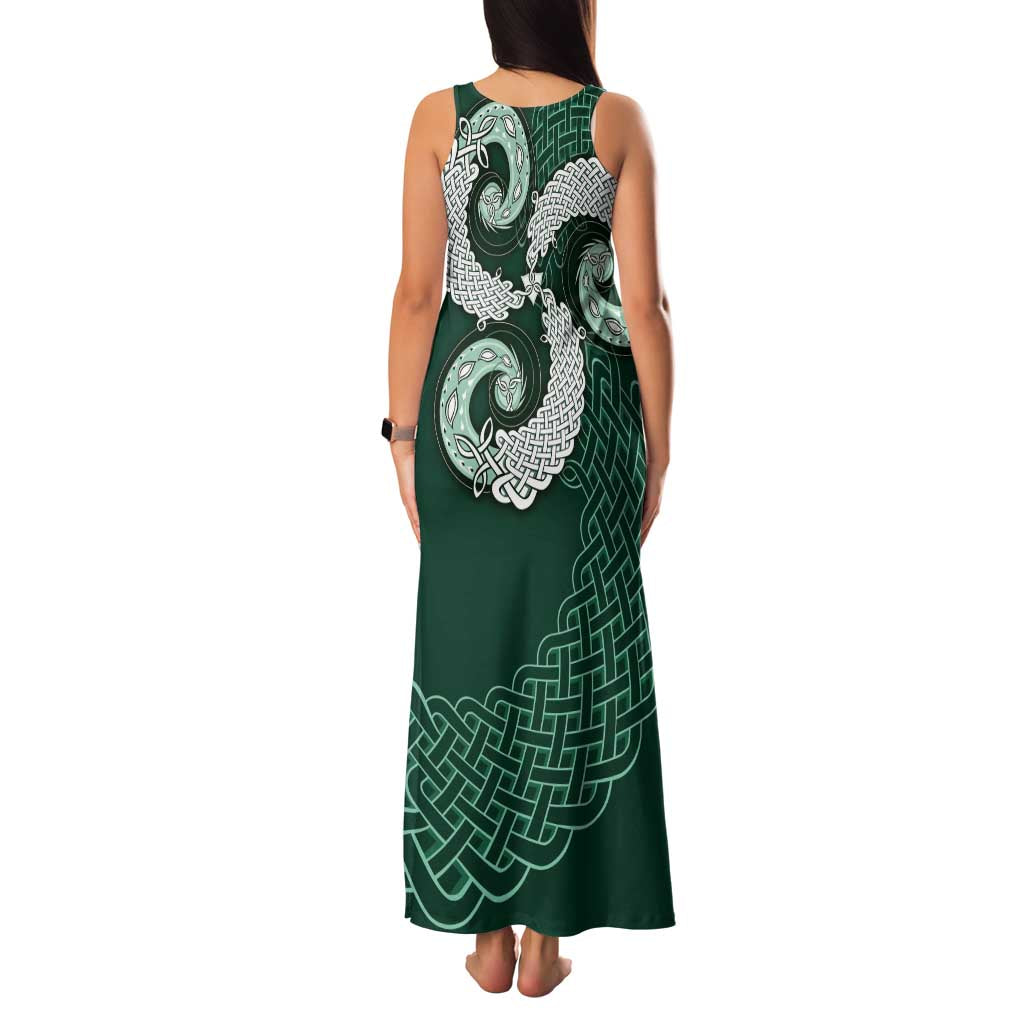 Six Celtic Countries Heritage Family Matching Tank Maxi Dress and Hawaiian Shirt Green Celtic Knot Triskelion - Wonder Print Shop