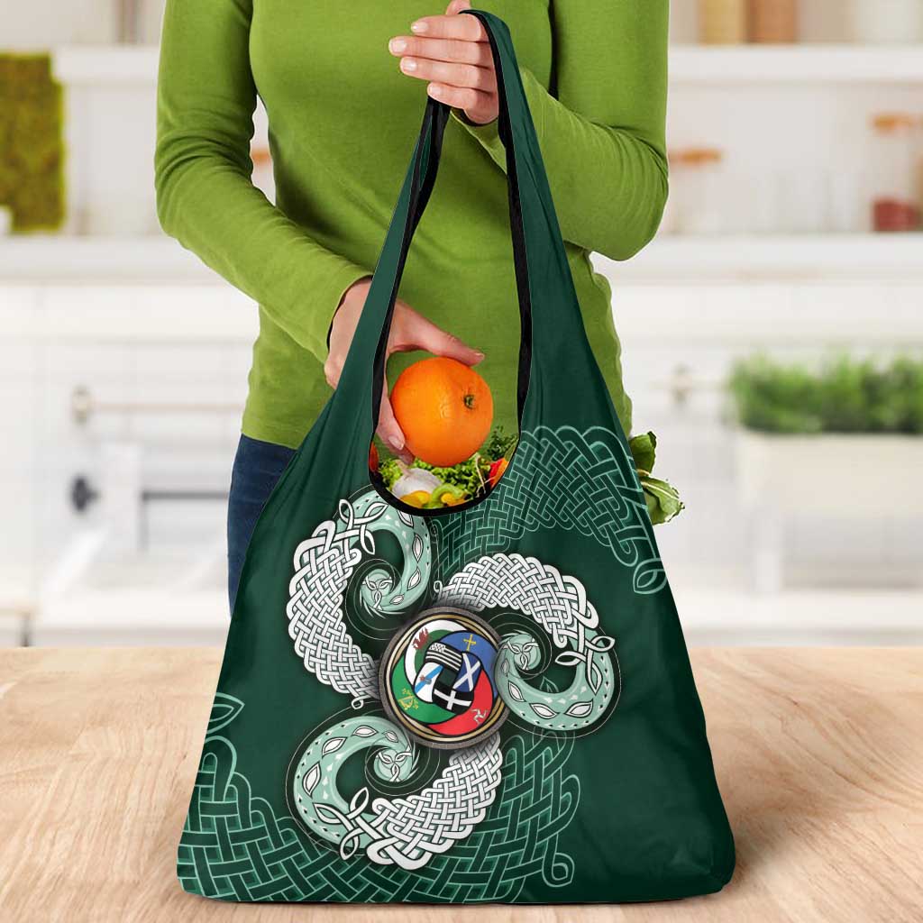Six Celtic Countries Heritage Grocery Bag Green Celtic Knot Triskelion - Wonder Print Shop