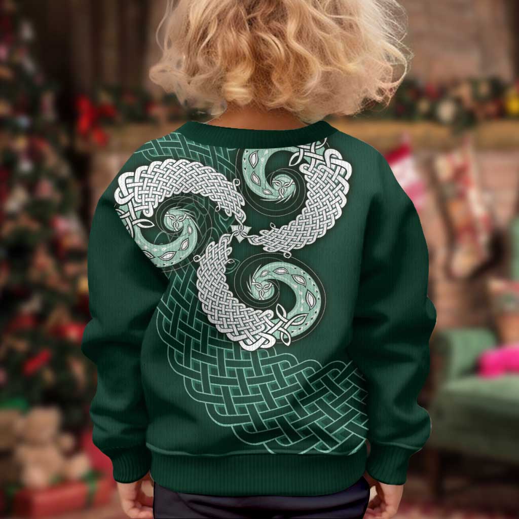Six Celtic Countries Heritage Kid Ugly Christmas Sweater Green Celtic Knot Triskelion - Wonder Print Shop
