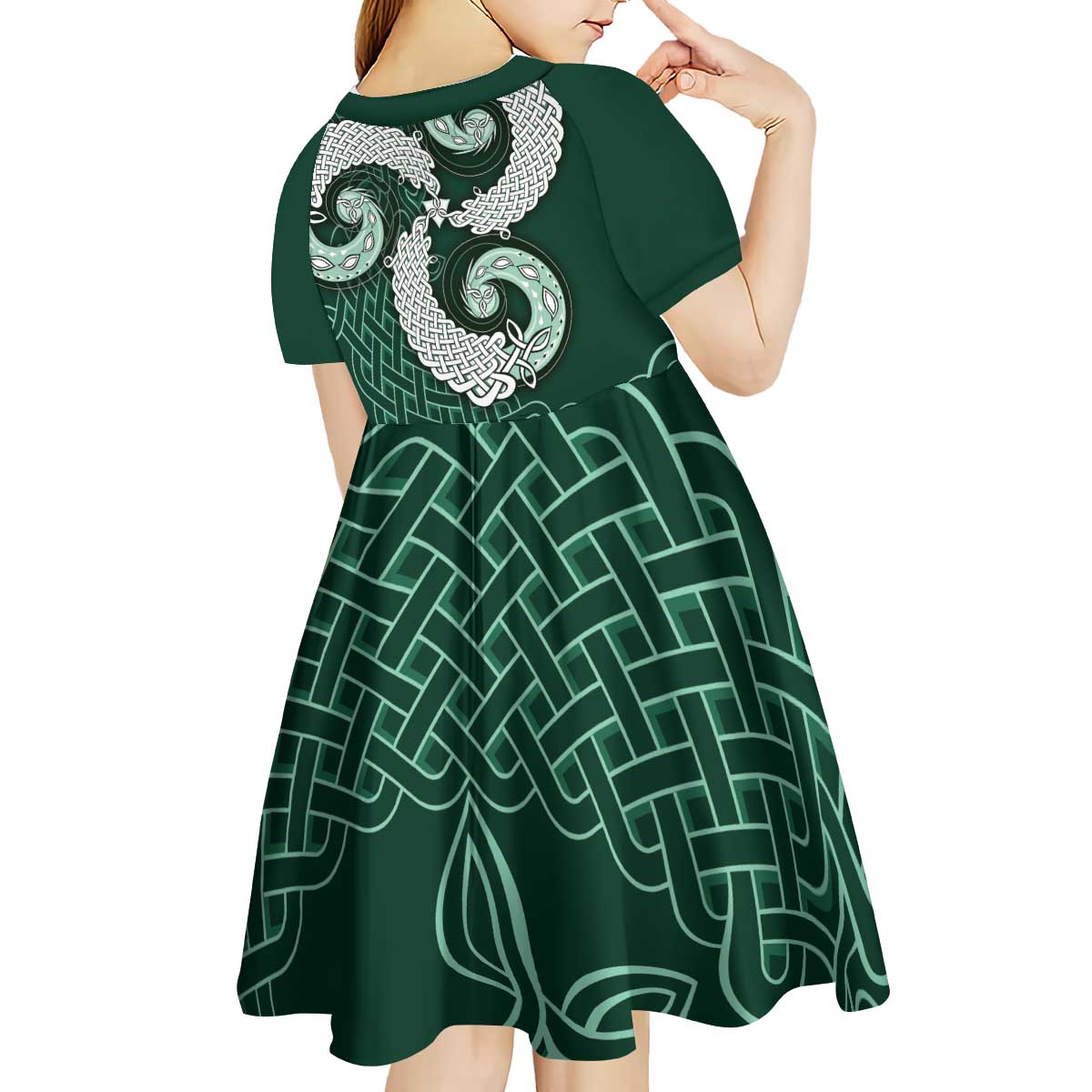 Six Celtic Countries Heritage Kid Short Sleeve Dress Green Celtic Knot Triskelion - Wonder Print Shop