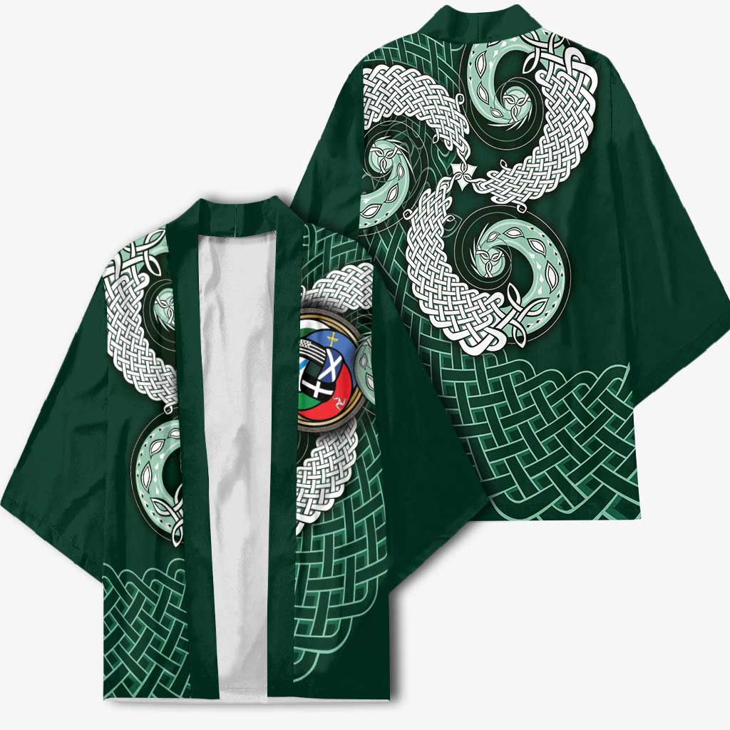 Six Celtic Countries Heritage Kimono Green Celtic Knot Triskelion - Wonder Print Shop