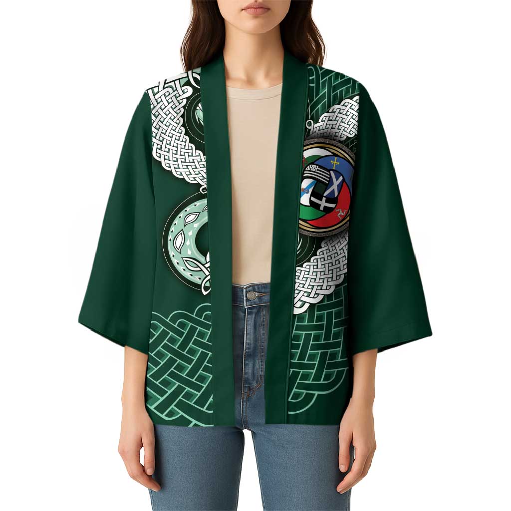Six Celtic Countries Heritage Kimono Green Celtic Knot Triskelion - Wonder Print Shop