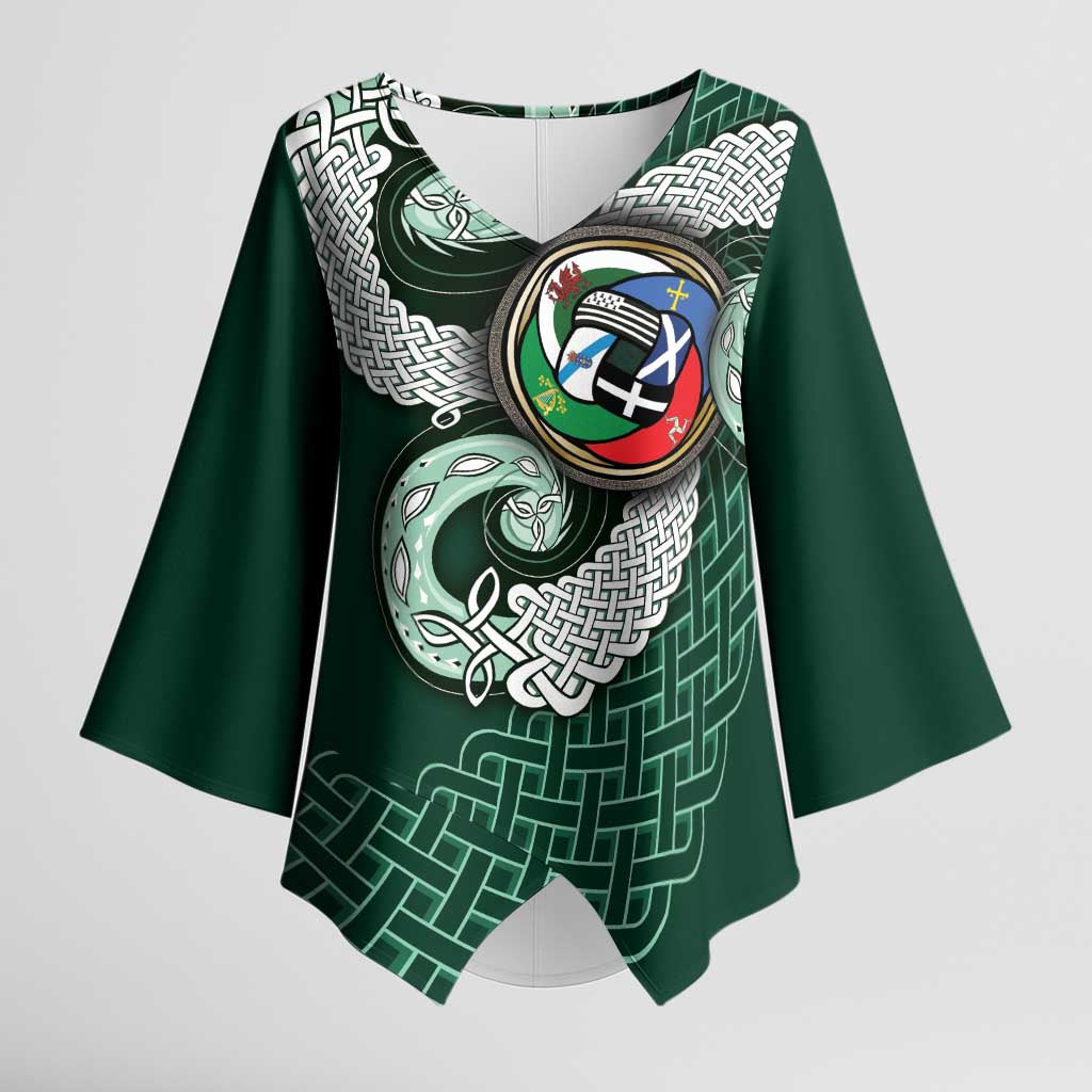 Six Celtic Countries Heritage Kimono Sleeve Blouse Green Celtic Knot Triskelion - Wonder Print Shop