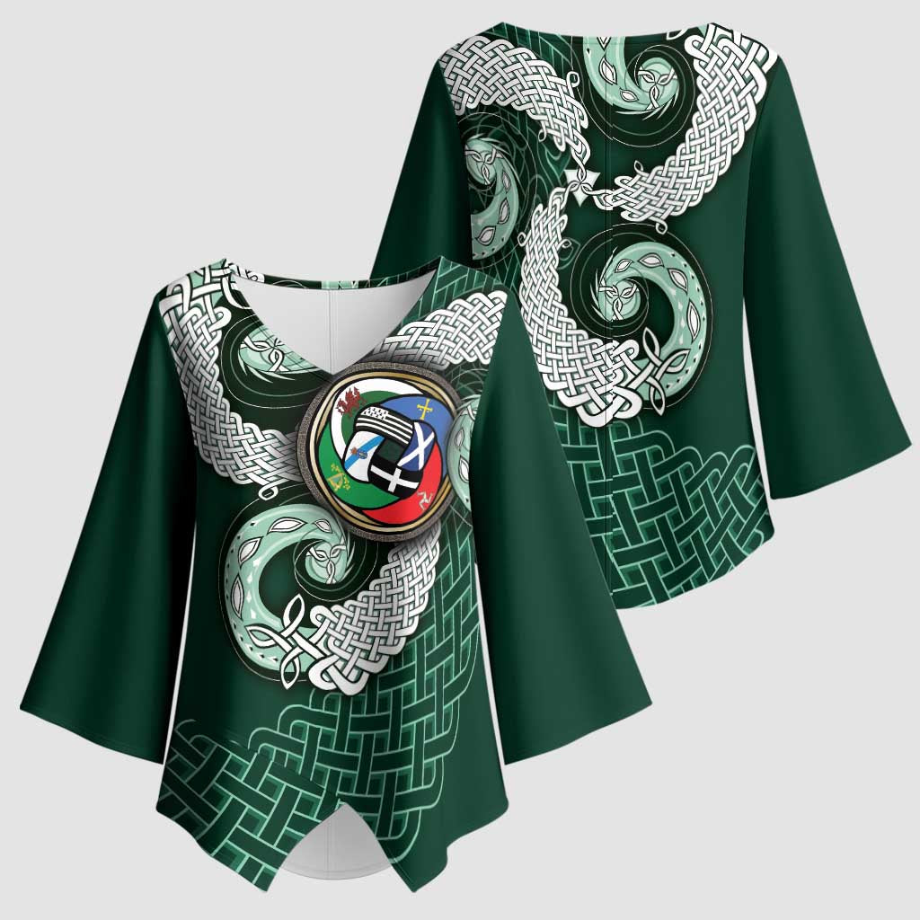 Six Celtic Countries Heritage Kimono Sleeve Blouse Green Celtic Knot Triskelion - Wonder Print Shop