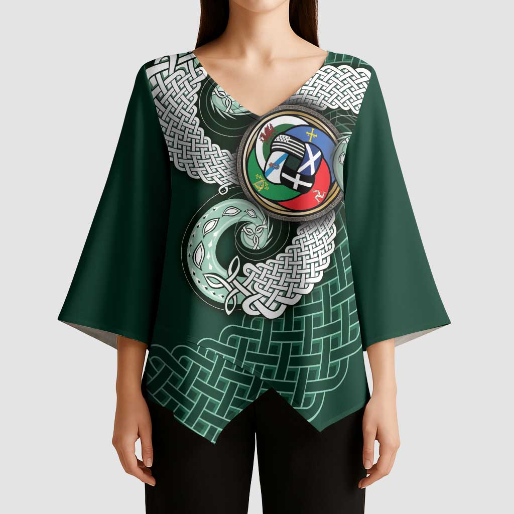 Six Celtic Countries Heritage Kimono Sleeve Blouse Green Celtic Knot Triskelion - Wonder Print Shop