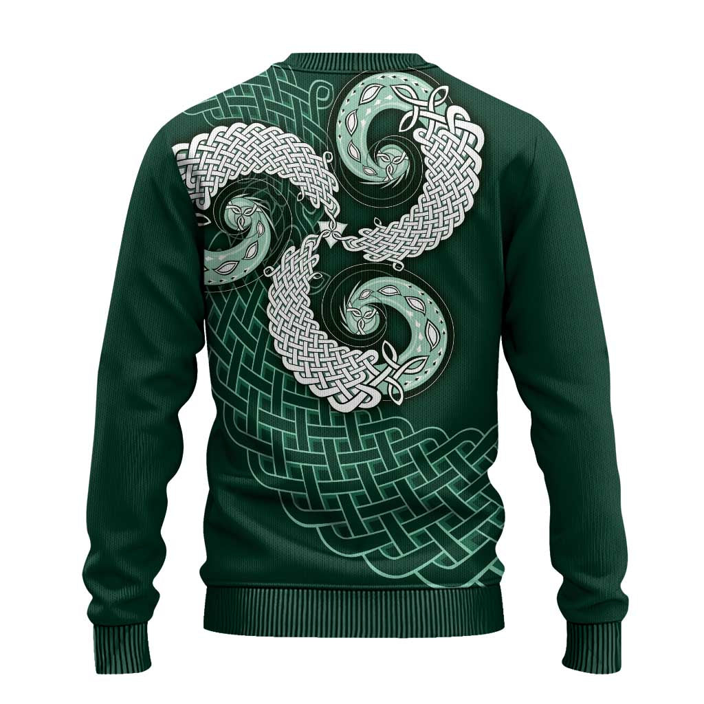 Six Celtic Countries Heritage Ugly Christmas Sweater Green Celtic Knot Triskelion - Wonder Print Shop