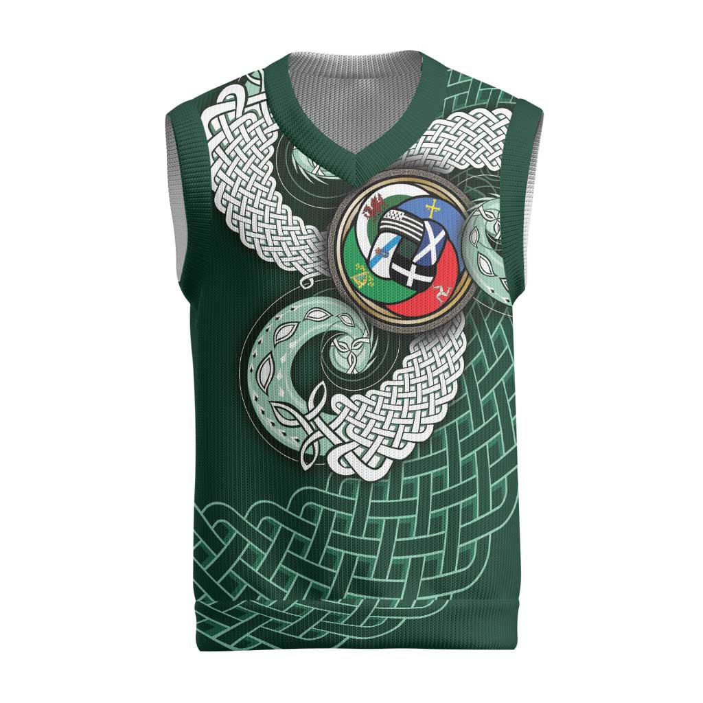Six Celtic Countries Heritage Christmas Knitted V-Neck Vest Green Celtic Knot Triskelion - Wonder Print Shop