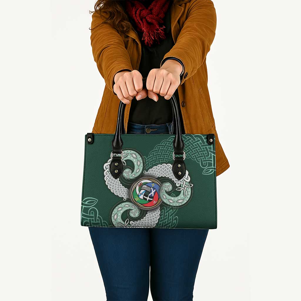 Six Celtic Countries Heritage Leather Bag Green Celtic Knot Triskelion - Wonder Print Shop