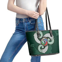 Six Celtic Countries Heritage Leather Tote Bag Green Celtic Knot Triskelion - Wonder Print Shop