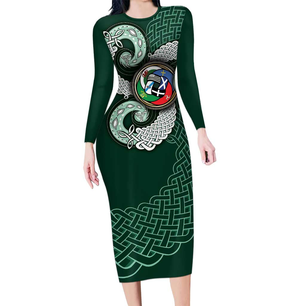 Six Celtic Countries Heritage Long Sleeve Bodycon Dress Green Celtic Knot Triskelion - Wonder Print Shop