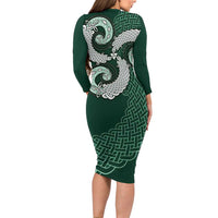 Six Celtic Countries Heritage Long Sleeve Bodycon Dress Green Celtic Knot Triskelion - Wonder Print Shop
