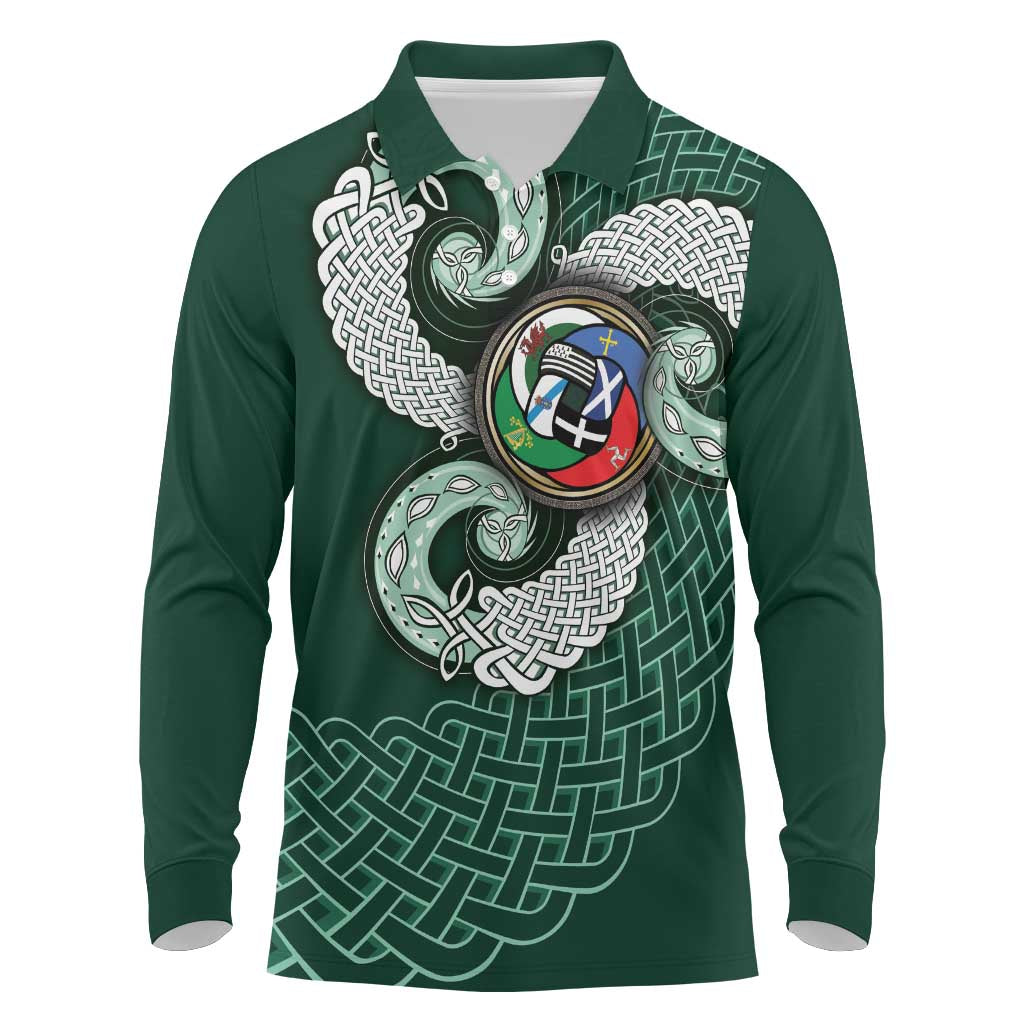 Six Celtic Countries Heritage Long Sleeve Polo Shirt Green Celtic Knot Triskelion - Wonder Print Shop