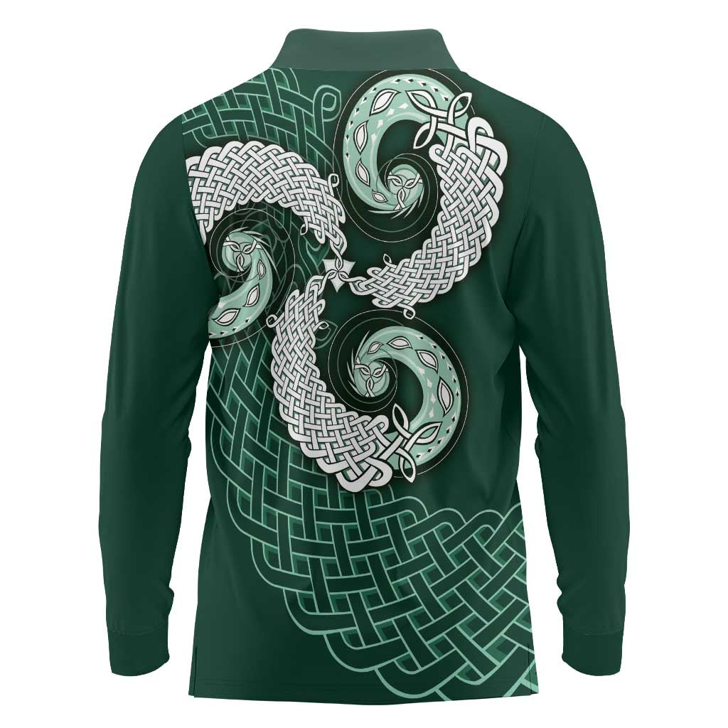 Six Celtic Countries Heritage Long Sleeve Polo Shirt Green Celtic Knot Triskelion - Wonder Print Shop