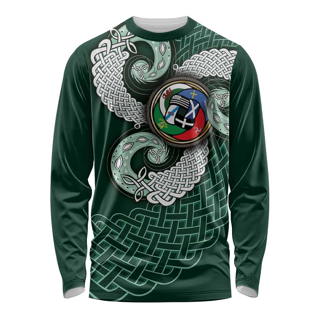 Six Celtic Countries Heritage Long Sleeve Shirt Green Celtic Knot Triskelion - Wonder Print Shop