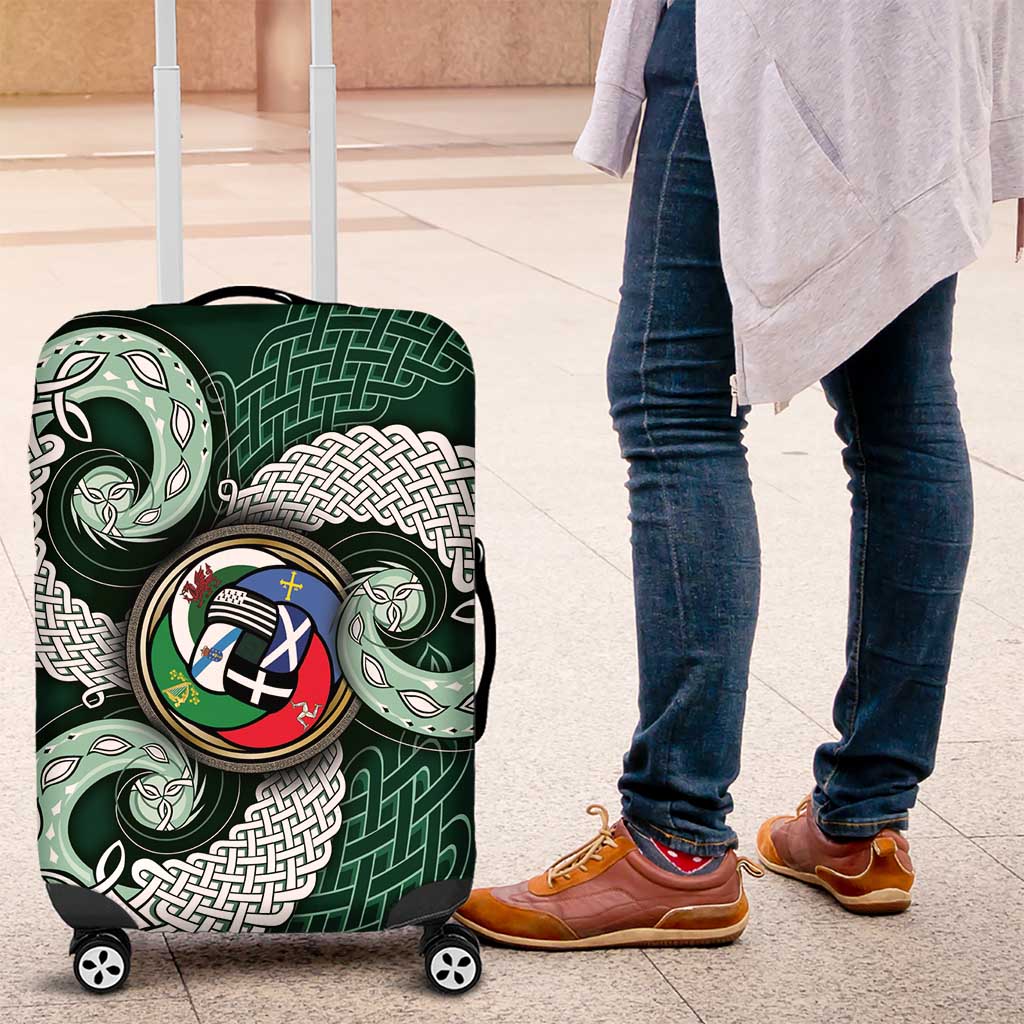 Six Celtic Countries Heritage Luggage Cover Green Celtic Knot Triskelion - Wonder Print Shop
