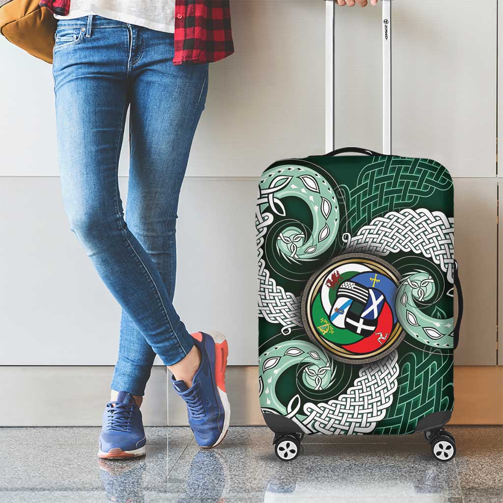 Six Celtic Countries Heritage Luggage Cover Green Celtic Knot Triskelion - Wonder Print Shop