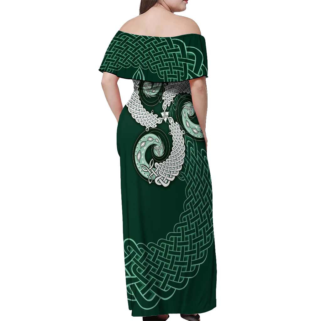 Six Celtic Countries Heritage Off Shoulder Maxi Dress Green Celtic Knot Triskelion - Wonder Print Shop