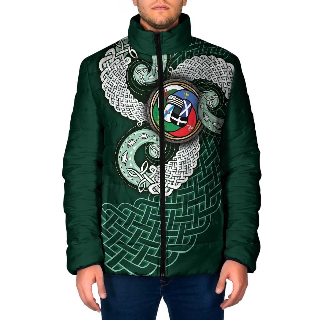Six Celtic Countries Heritage Padded Jacket Green Celtic Knot Triskelion - Wonder Print Shop
