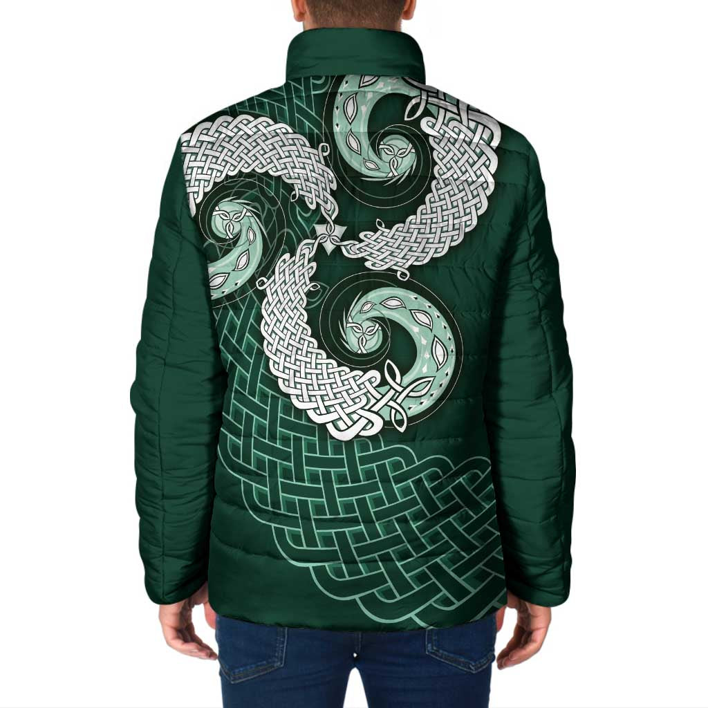 Six Celtic Countries Heritage Padded Jacket Green Celtic Knot Triskelion - Wonder Print Shop