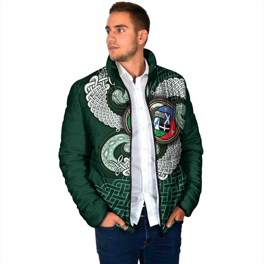 Six Celtic Countries Heritage Padded Jacket Green Celtic Knot Triskelion - Wonder Print Shop