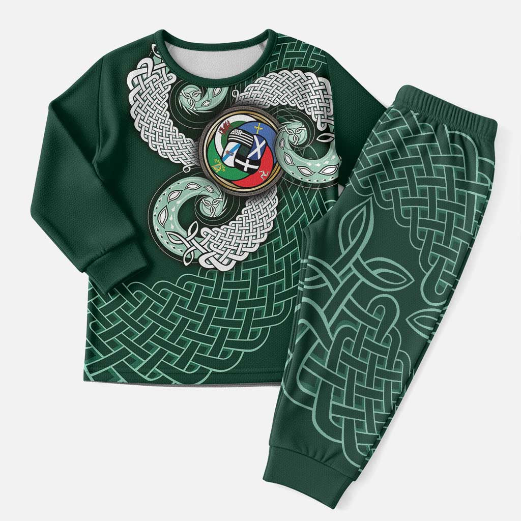 Six Celtic Countries Heritage Christmas Pajama Set Green Celtic Knot Triskelion - Wonder Print Shop