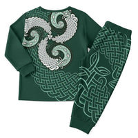 Six Celtic Countries Heritage Christmas Pajama Set Green Celtic Knot Triskelion - Wonder Print Shop