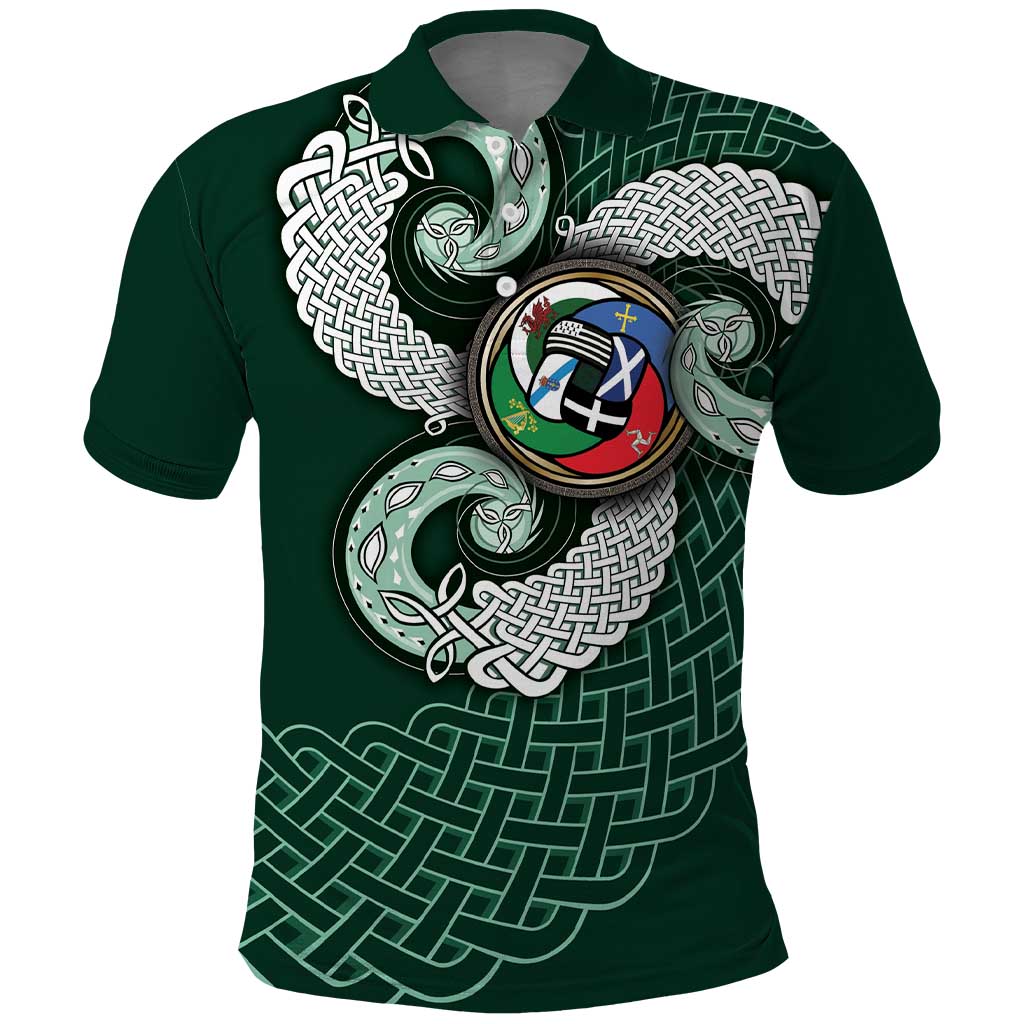 Six Celtic Countries Heritage Polo Shirt Green Celtic Knot Triskelion - Wonder Print Shop