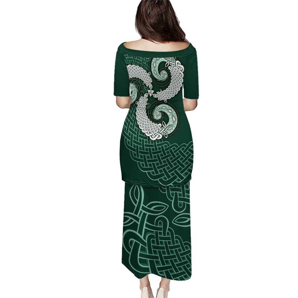 Six Celtic Countries Heritage Puletasi Green Celtic Knot Triskelion - Wonder Print Shop