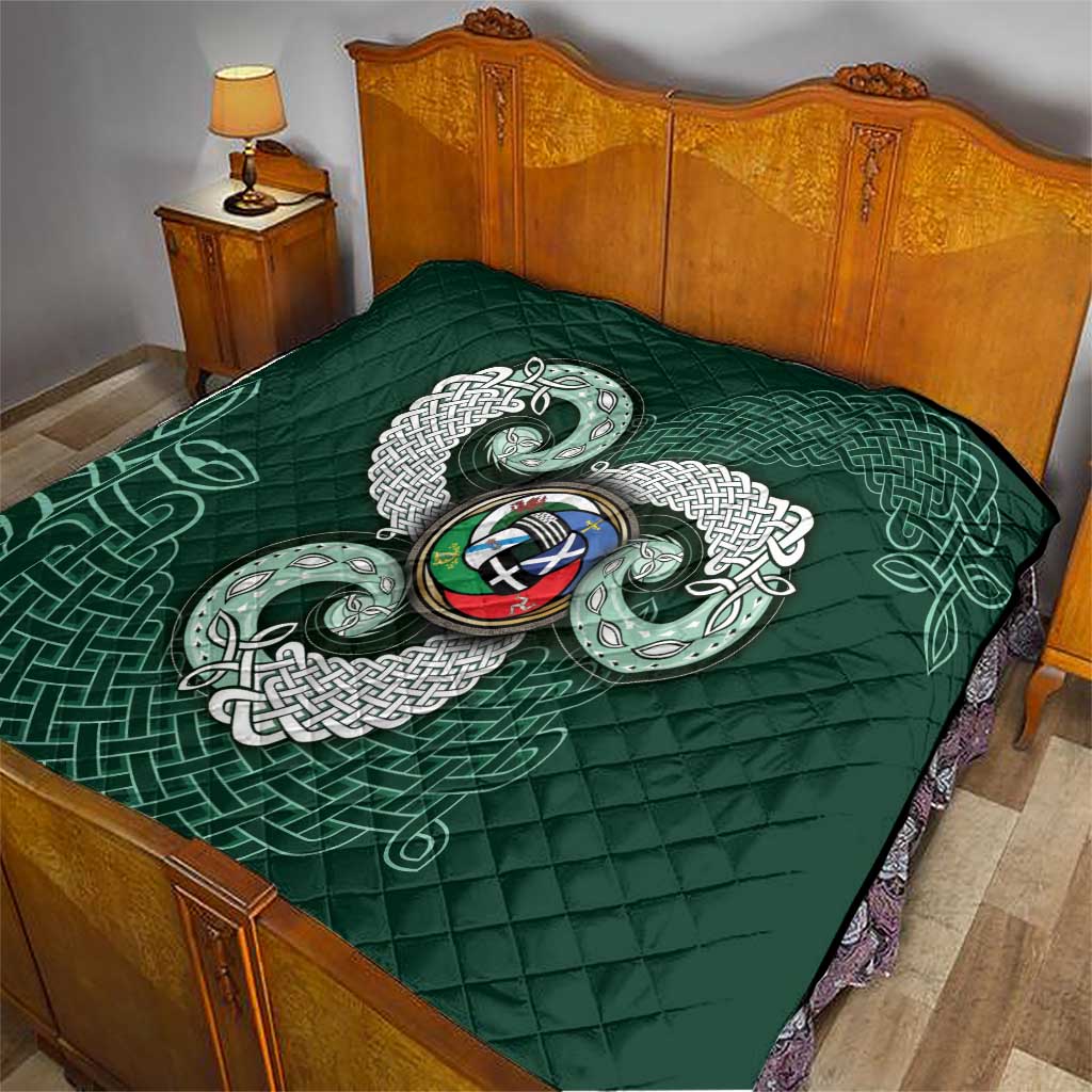 Six Celtic Countries Heritage Quilt Green Celtic Knot Triskelion - Wonder Print Shop