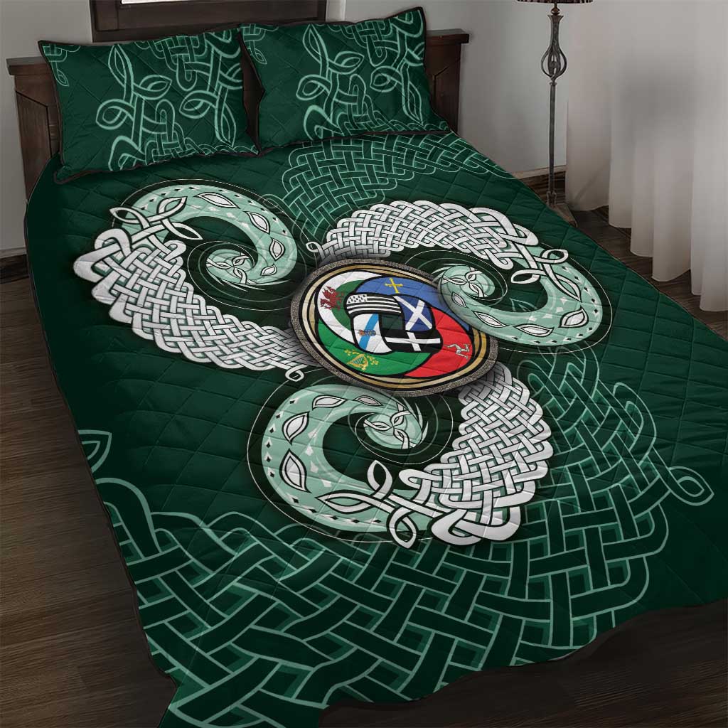 Six Celtic Countries Heritage Quilt Bed Set Green Celtic Knot Triskelion - Wonder Print Shop