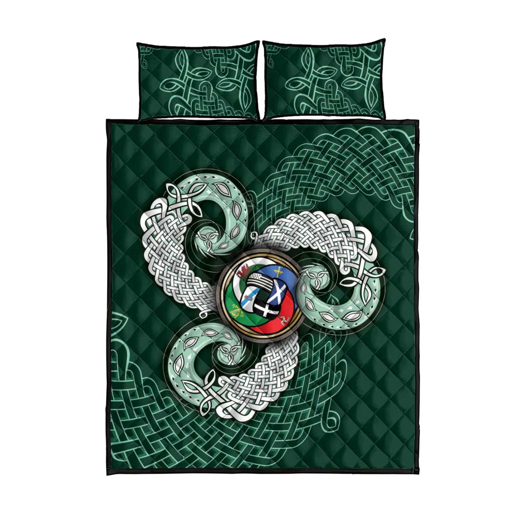 Six Celtic Countries Heritage Quilt Bed Set Green Celtic Knot Triskelion - Wonder Print Shop