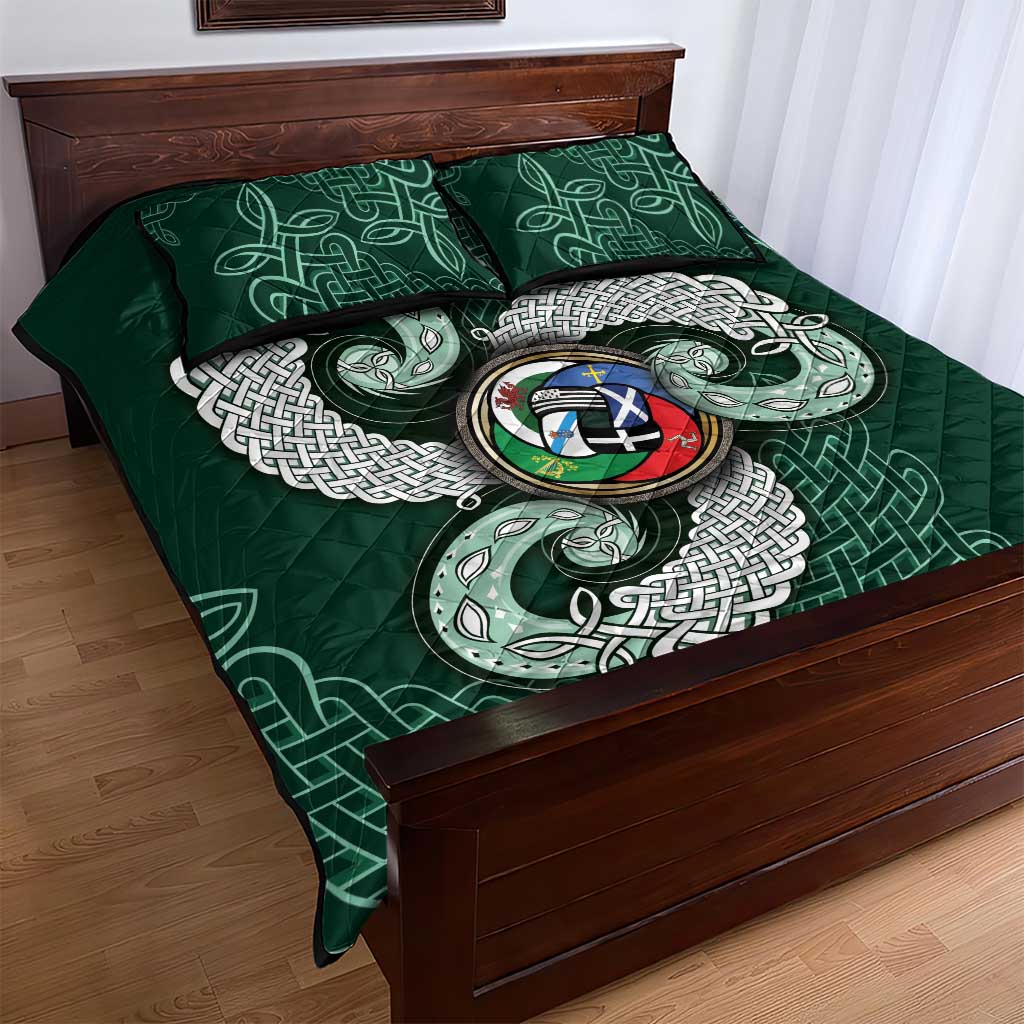 Six Celtic Countries Heritage Quilt Bed Set Green Celtic Knot Triskelion - Wonder Print Shop